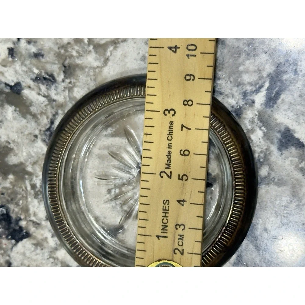 Vintage Leonard Old Crystal Glass Drink Coaster Trinket Dish Silver Plated